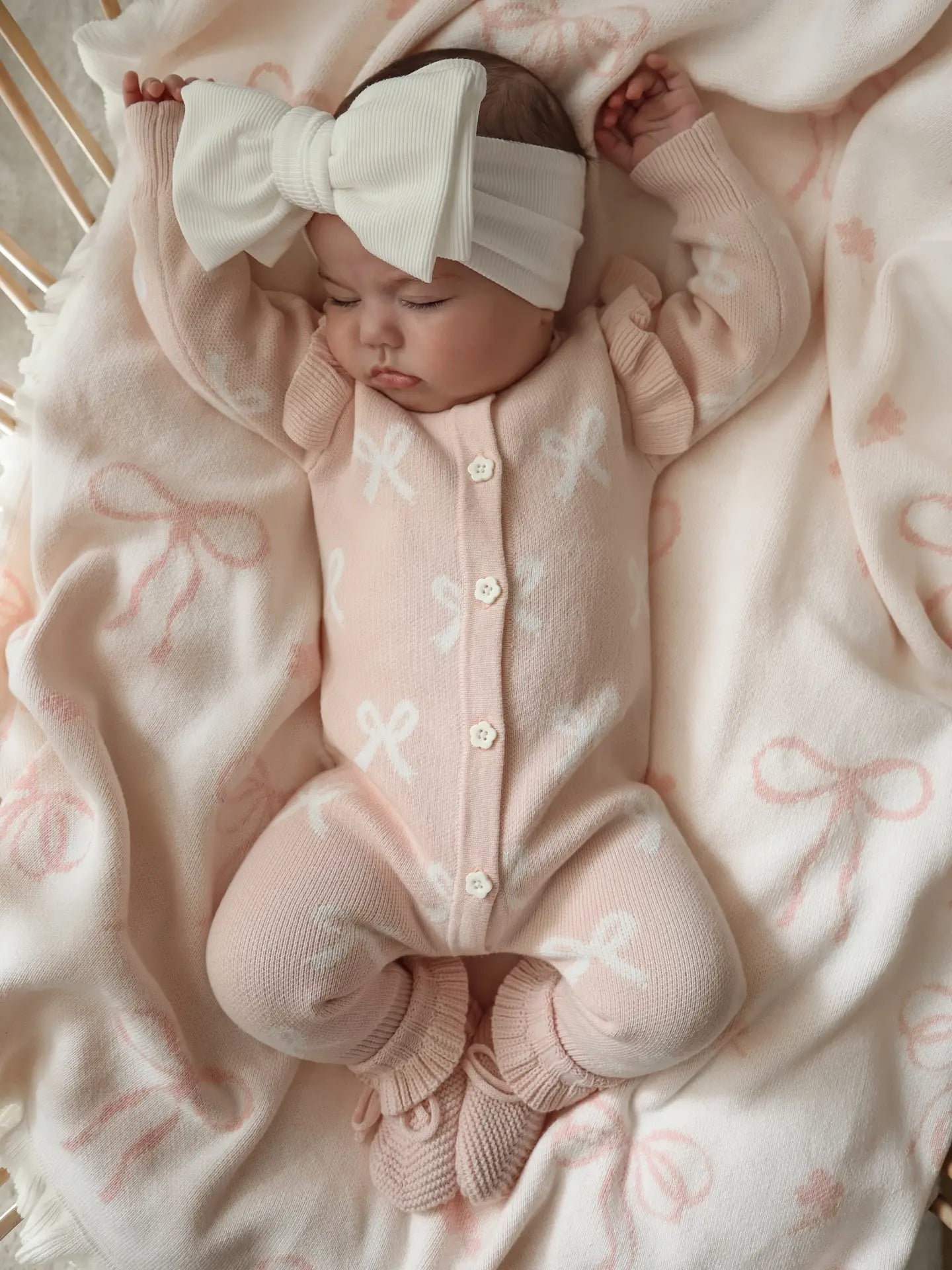 Floral Bow Blanket | Milk + Baby Pink