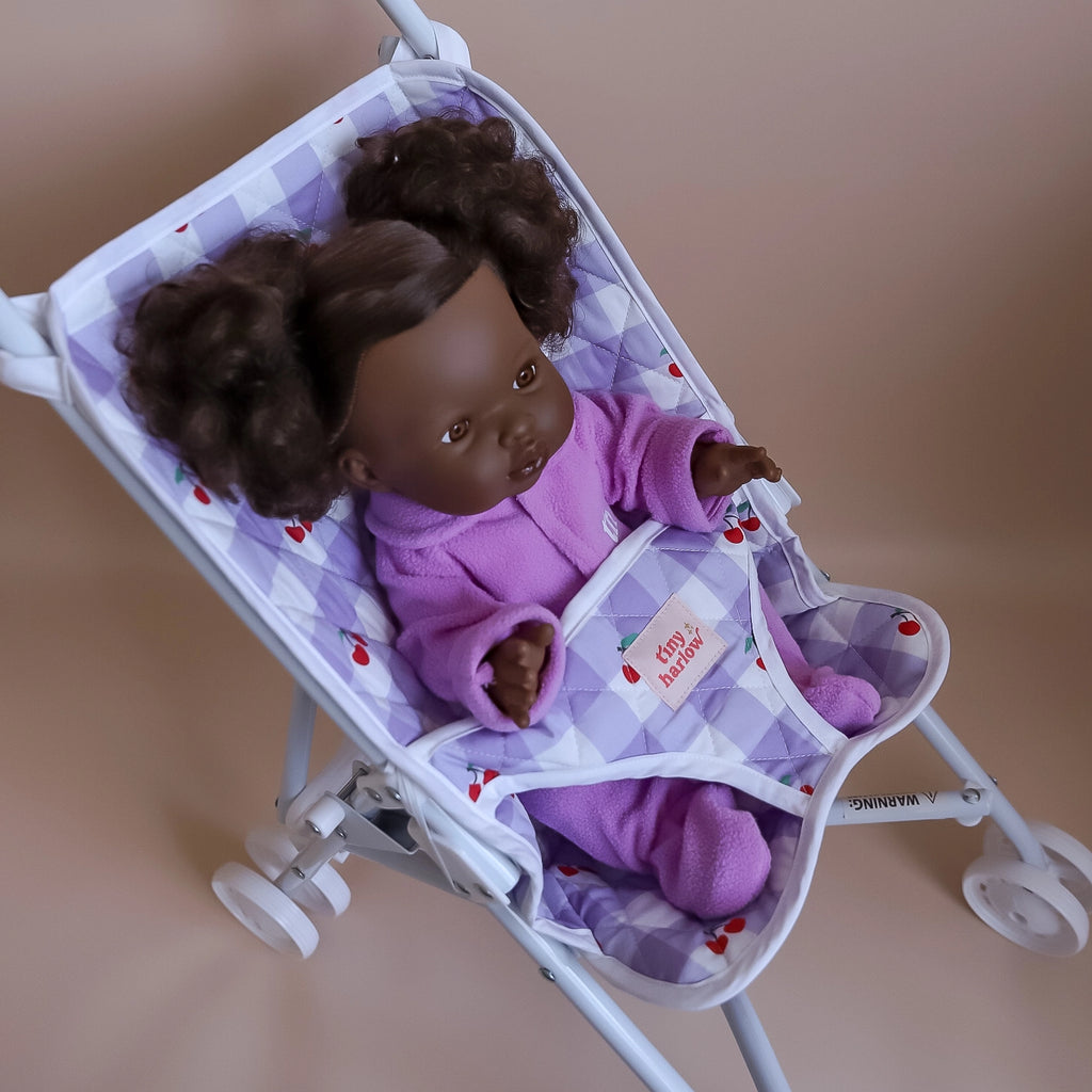 Folding Dolls Stroller - Lilac Gingham Cherry