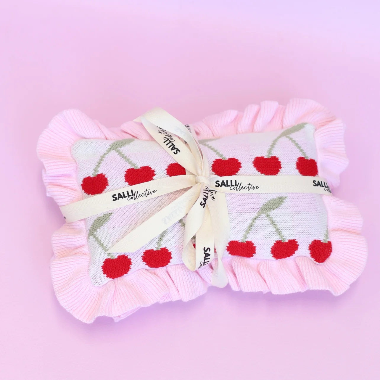 Frilled Gingham Cherry Blanket + Pillow set