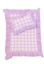 Frilled Purple Gingham doll Blanket + Pillow set