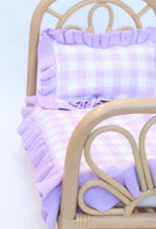 Frilled Purple Gingham doll Blanket + Pillow set