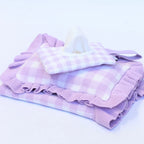 Frilled Purple Gingham doll Blanket + Pillow set