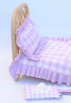 Frilled Purple Gingham doll Blanket + Pillow set