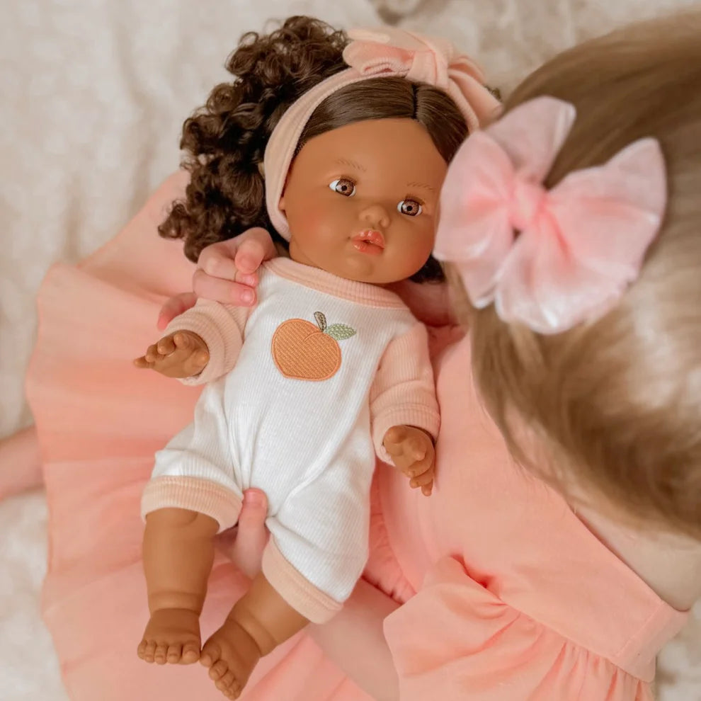 COMING SOON Doll Clothing - Peaches & Cream Romper + Bow