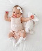 Pointelle Frill Tie Romper - Baby Pink