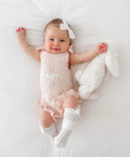Pointelle Frill Tie Romper - Baby Pink
