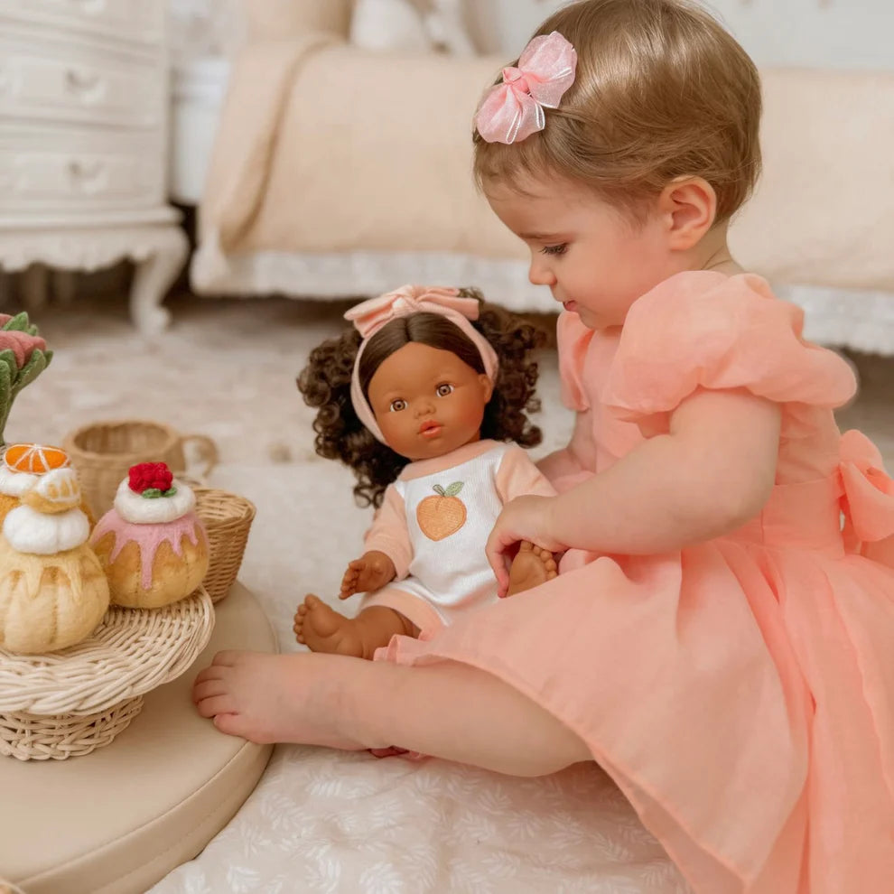 COMING SOON Doll Clothing - Peaches & Cream Romper + Bow