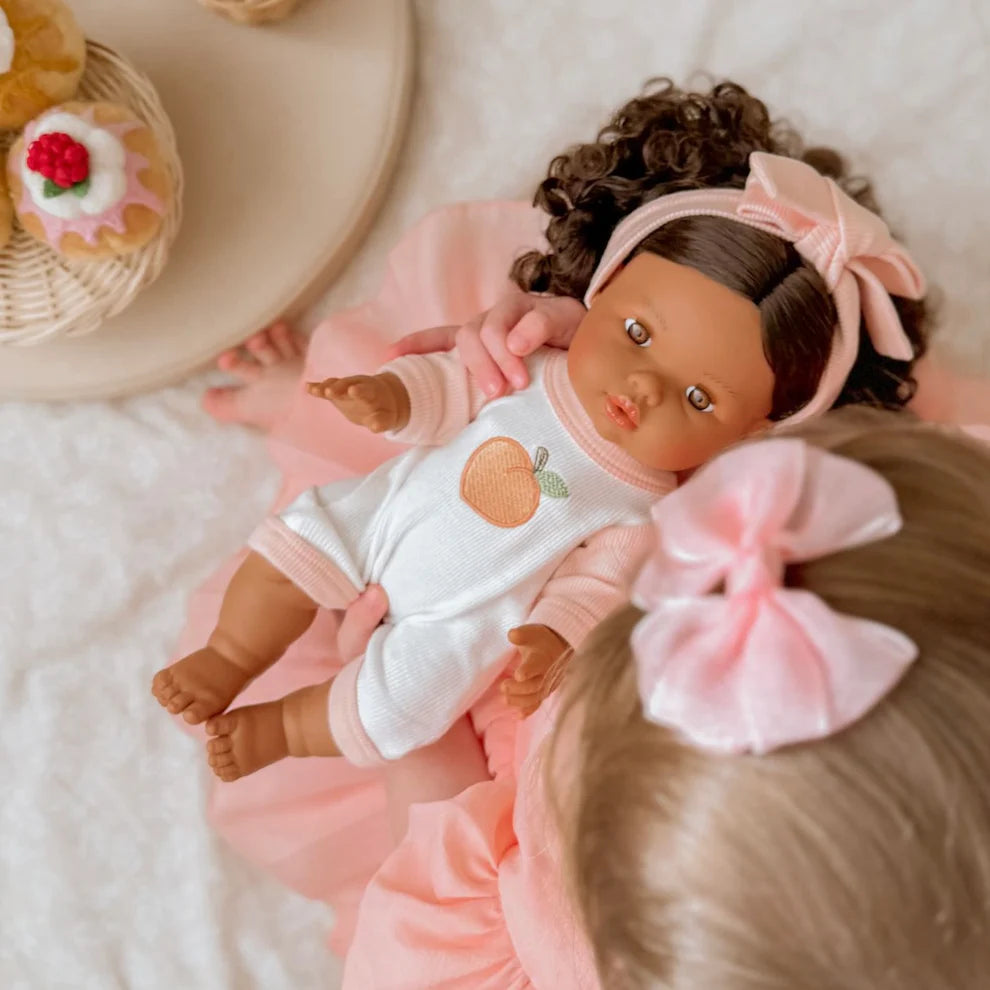 COMING SOON Doll Clothing - Peaches & Cream Romper + Bow