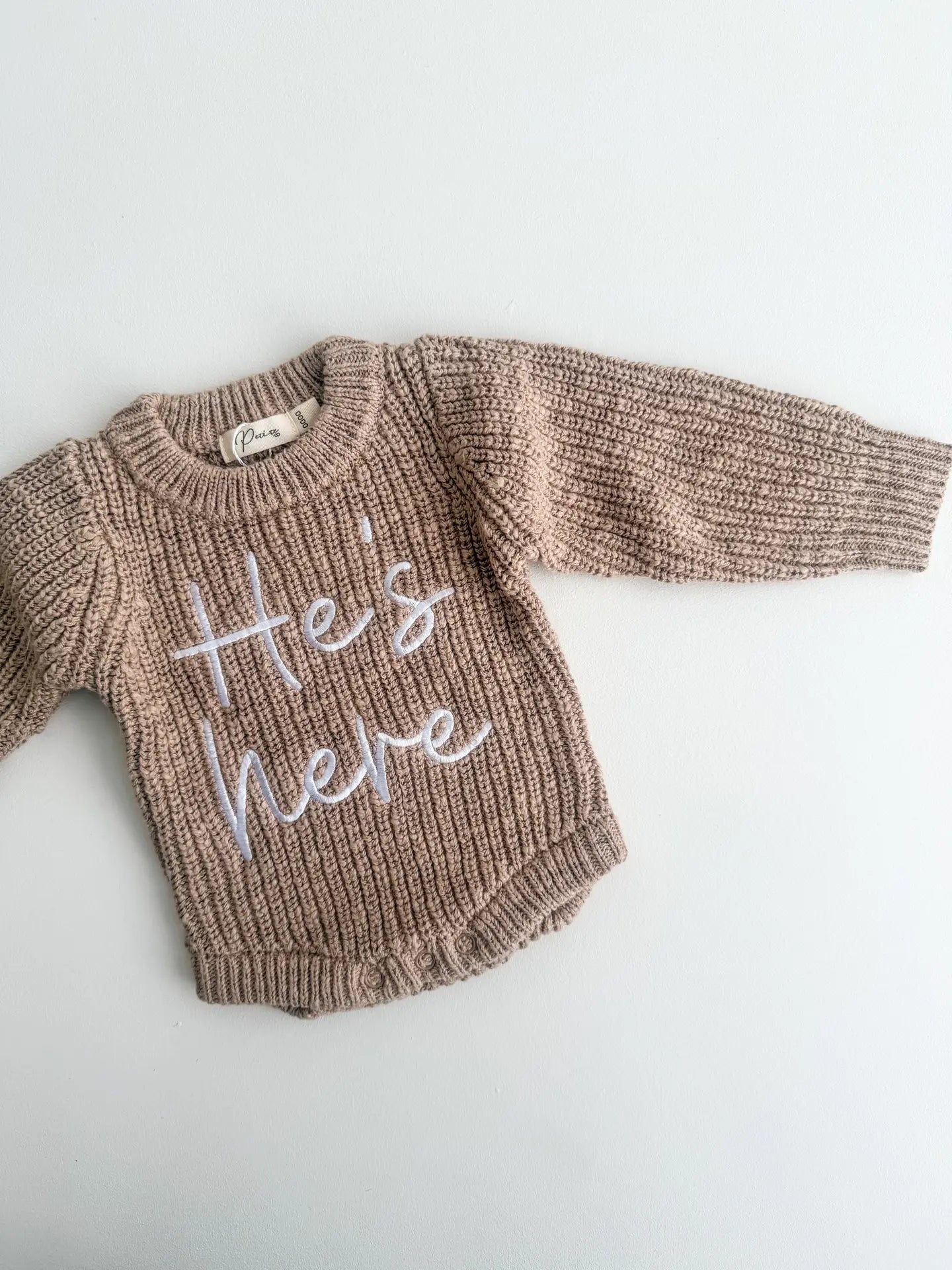 He's Here Textured Brown Romper