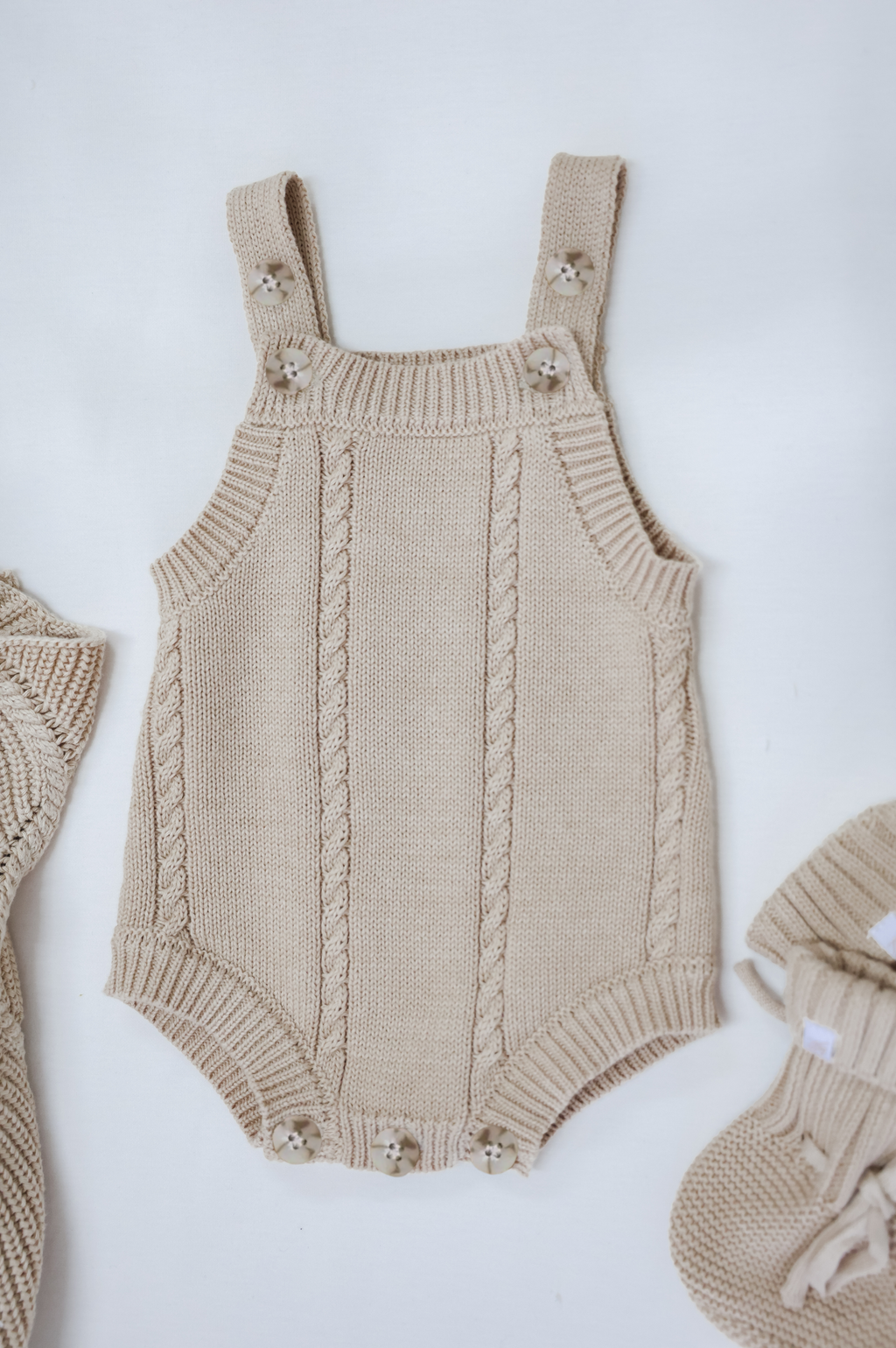 Cable Knit Romper - Biscuit | PREORDER