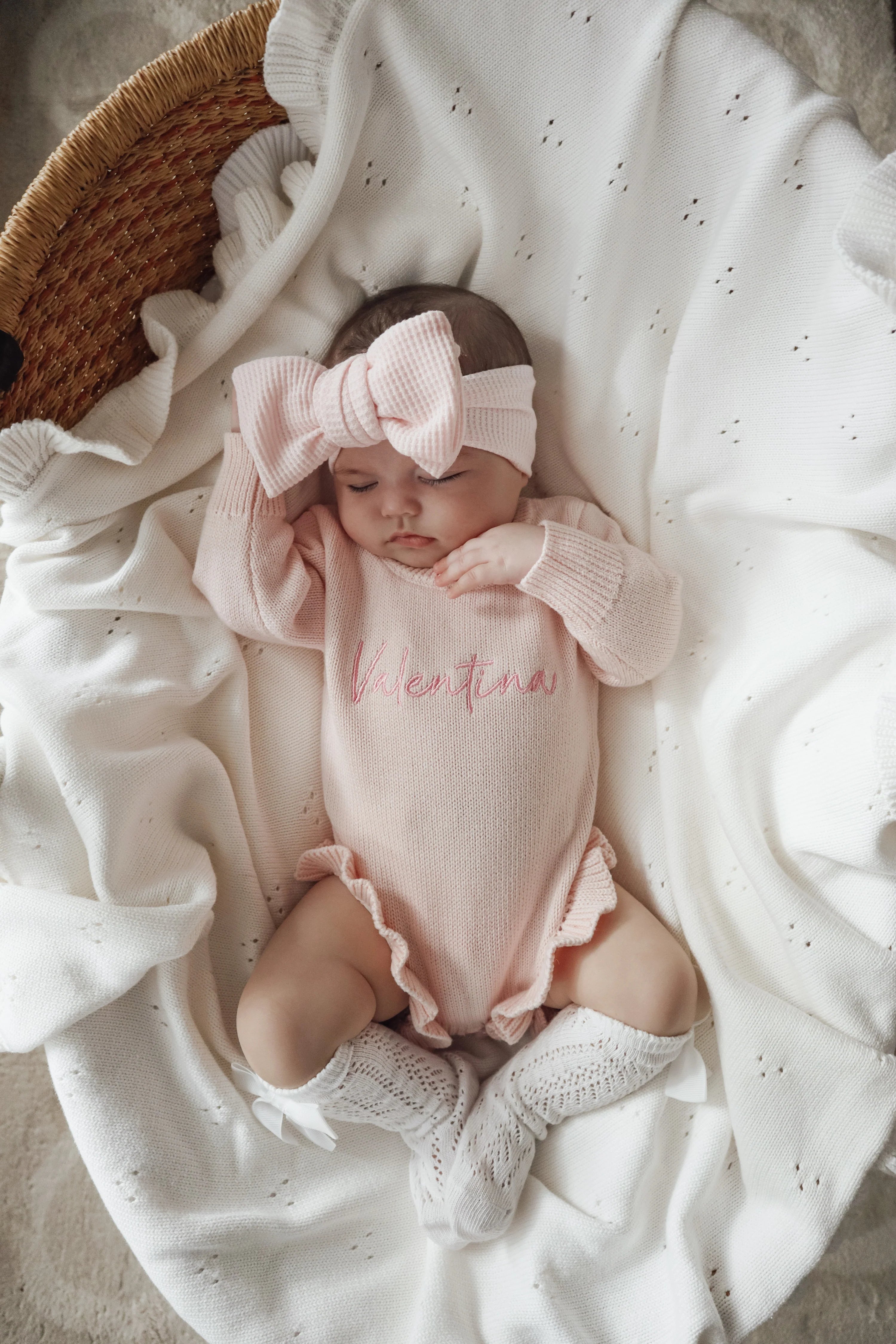 Frill Pointelle Baby Blanket | Milk