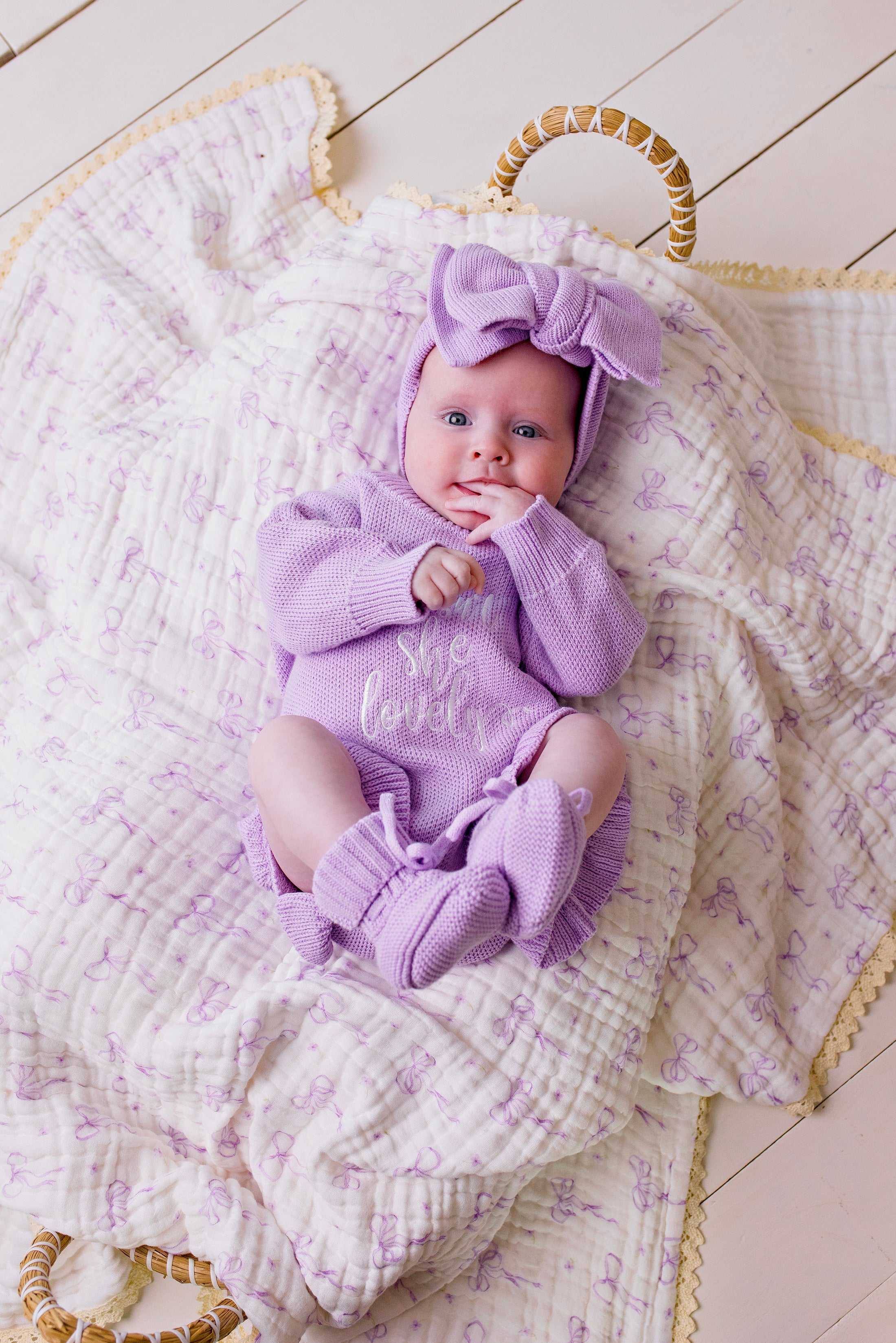 "Isn't She Lovely" Knit Romper Lilac NEWBORN