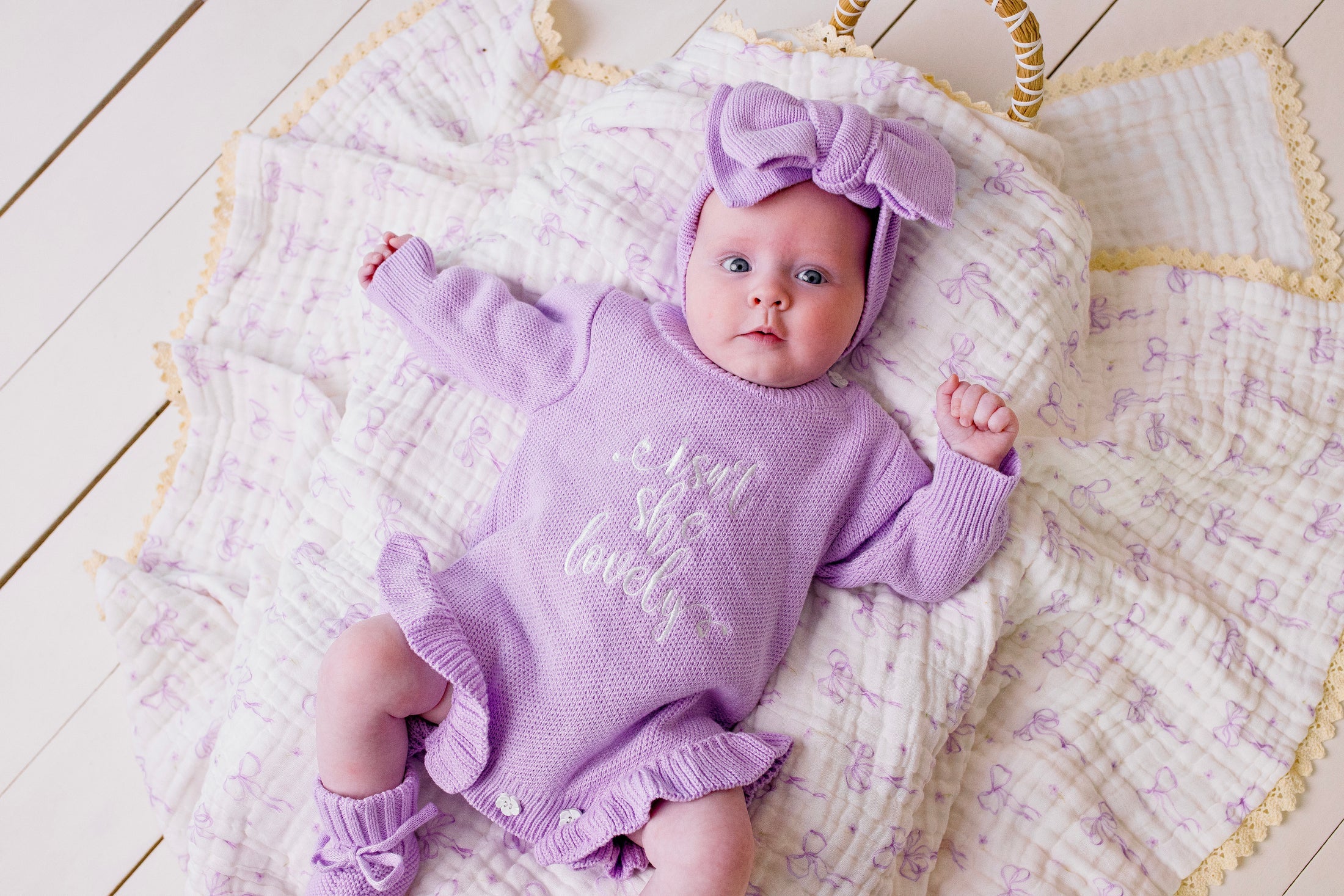 "Isn't She Lovely" Knit Romper Lilac NEWBORN