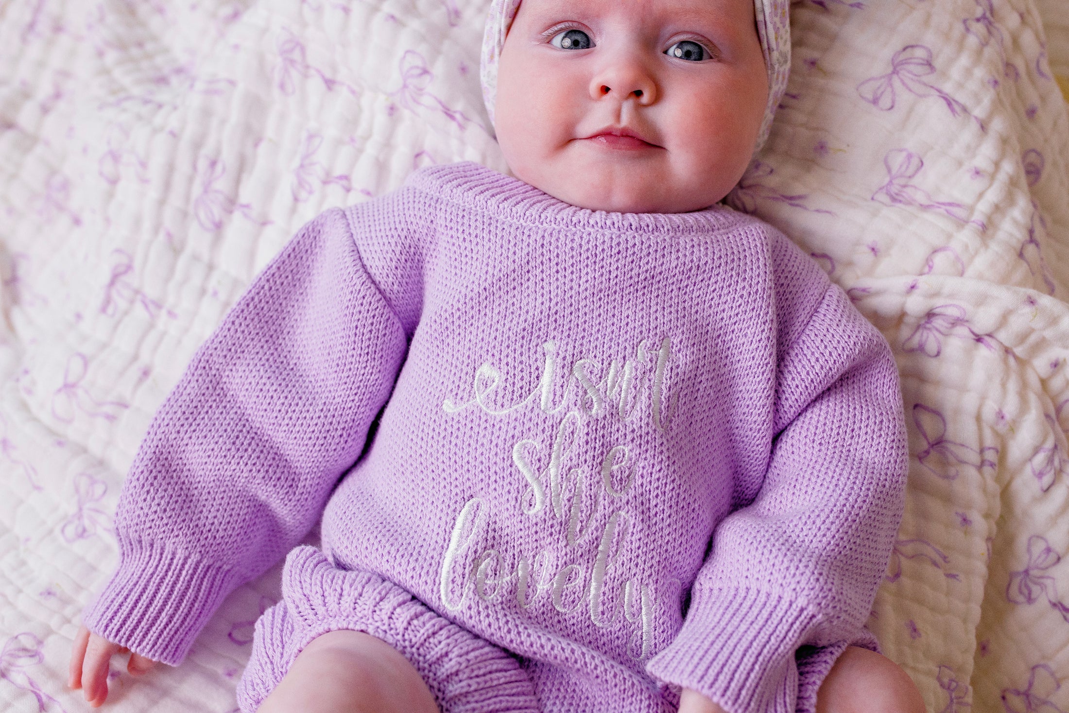 "Isn't She Lovely" Knit Romper Lilac NEWBORN