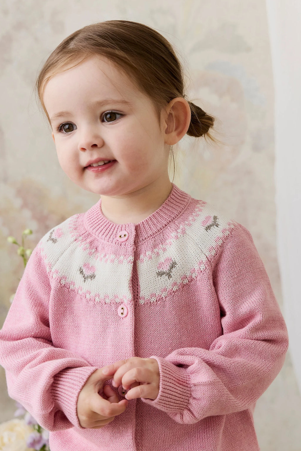 Annette Jacquard Cardigan - Pink Flutter Marle
