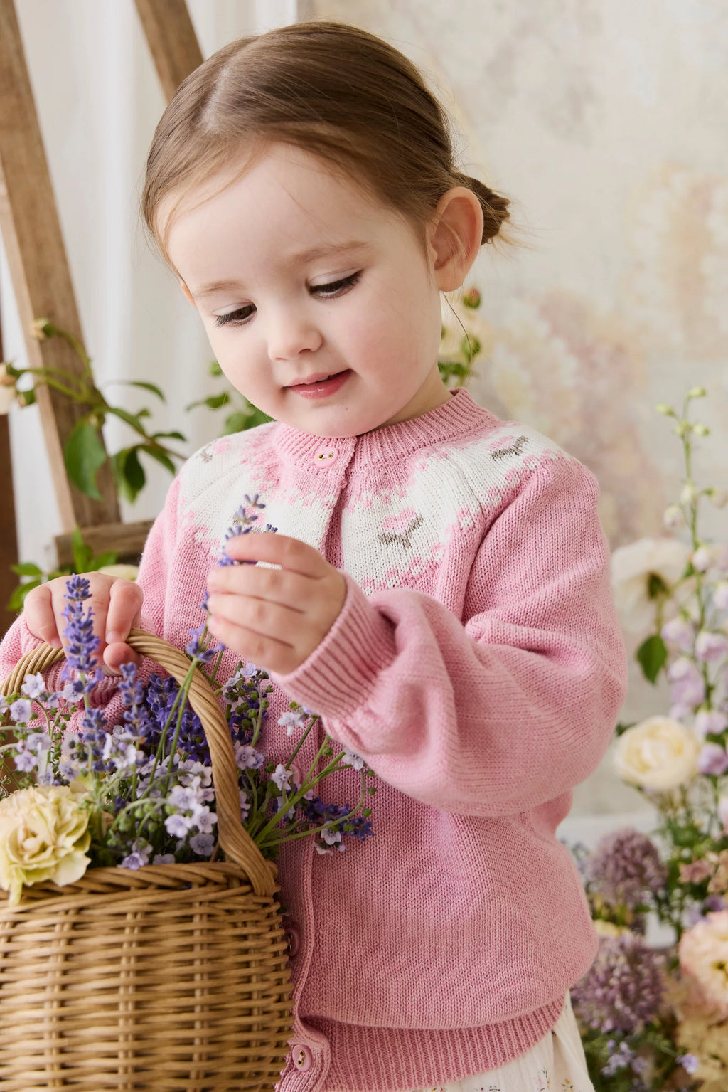 Annette Jacquard Cardigan - Pink Flutter Marle