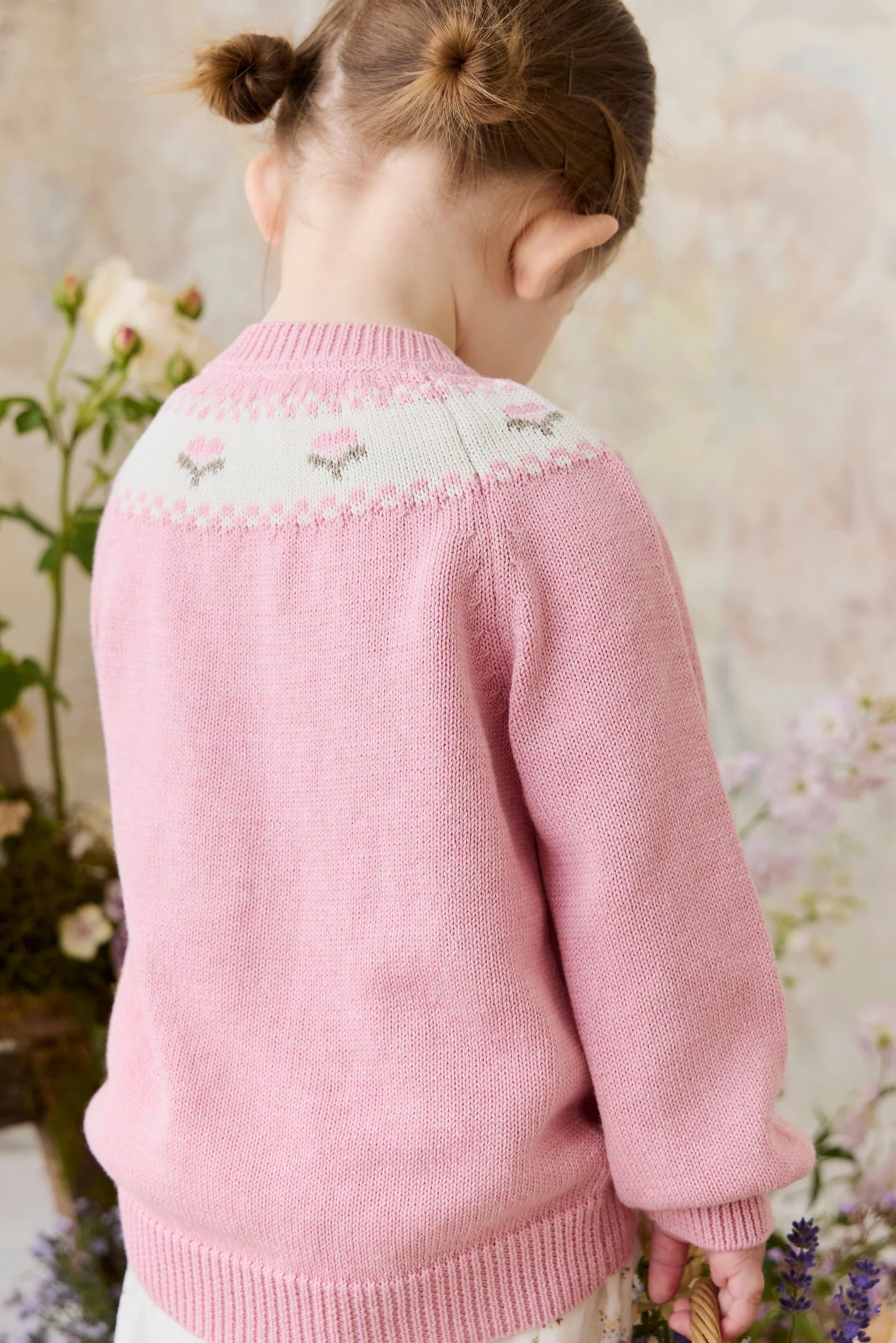 Annette Jacquard Cardigan - Pink Flutter Marle