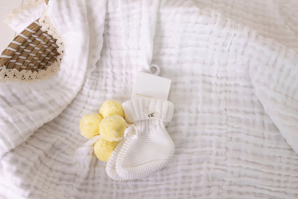 Knitted Booties Yellow Poms
