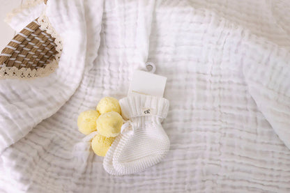 Knitted Booties Yellow Poms
