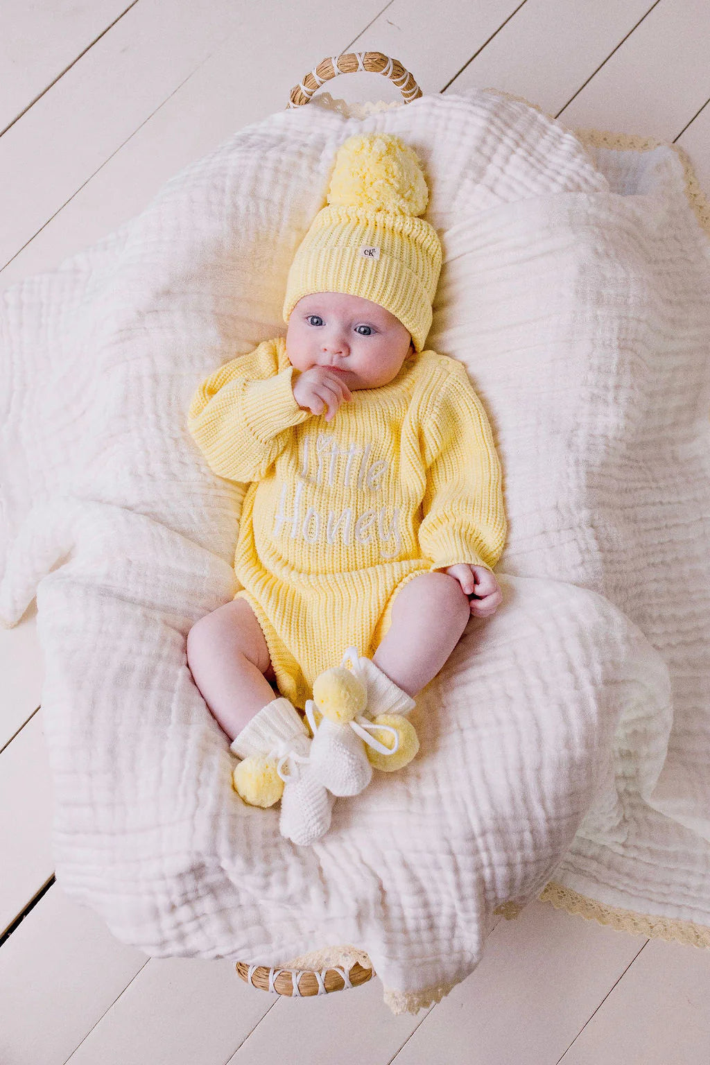 Knitted Booties Yellow Poms
