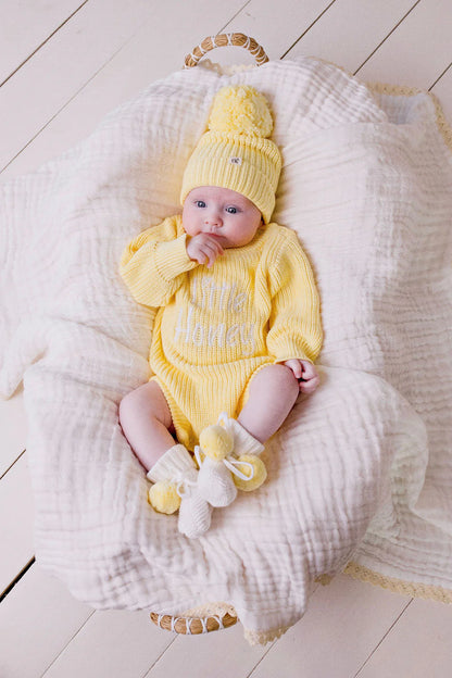 Knitted Booties Yellow Poms