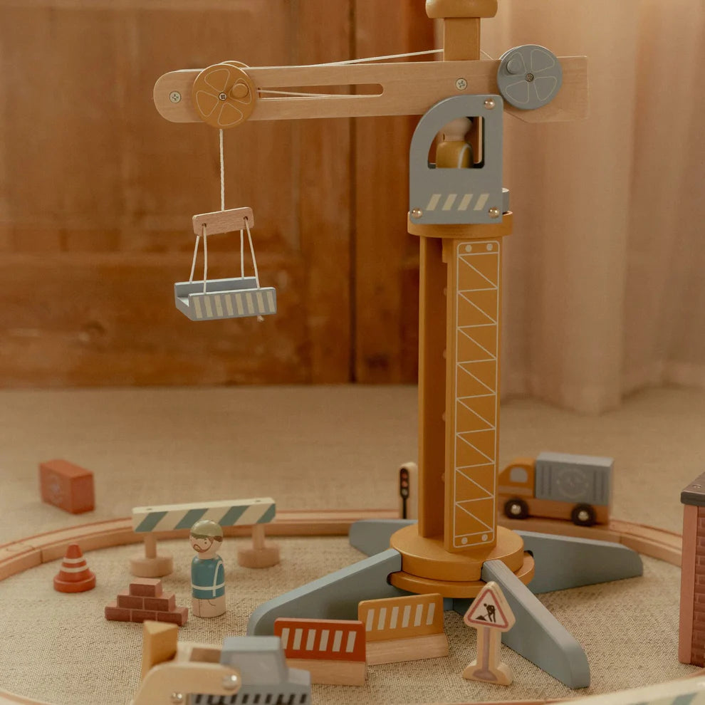 Wooden Crane and Train Track Set