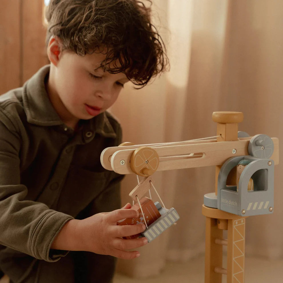 Wooden Crane and Train Track Set