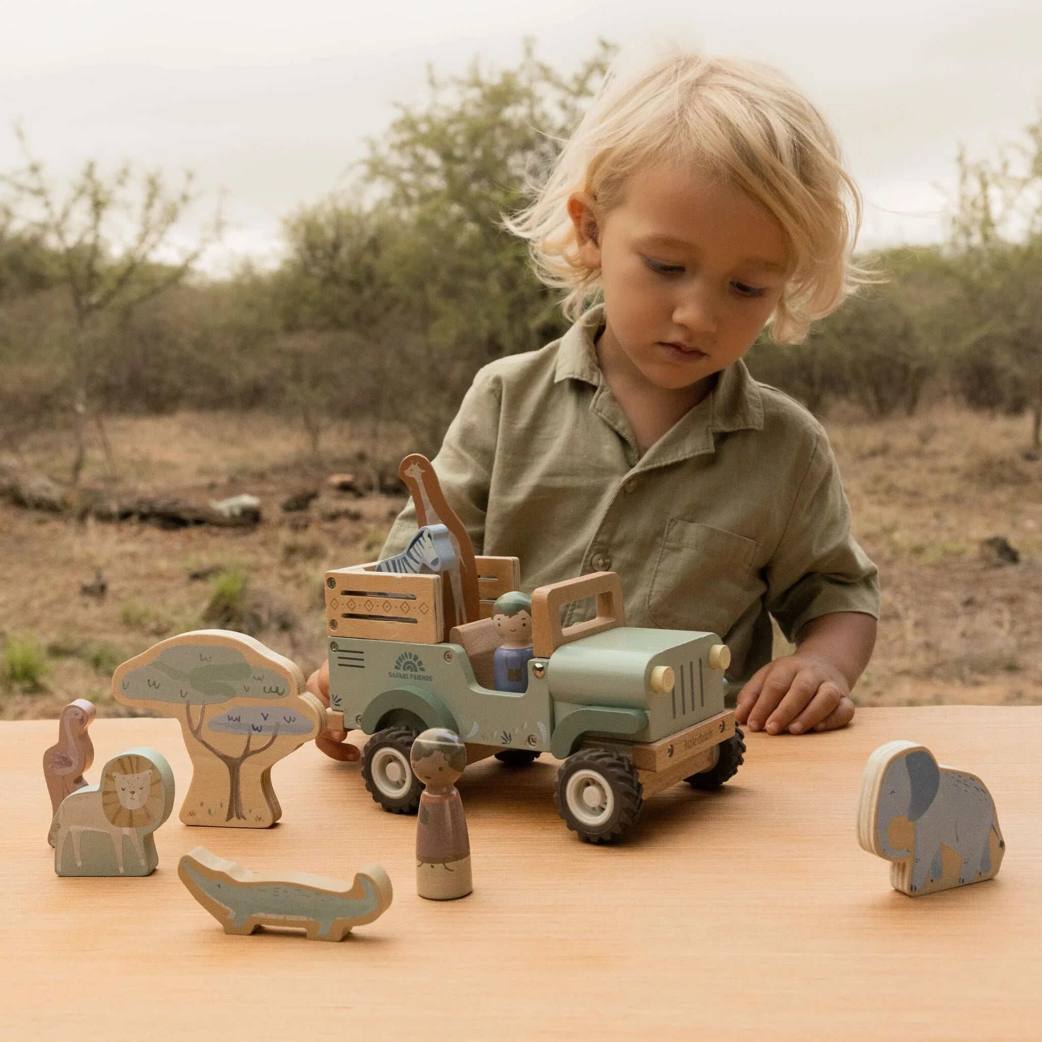Wooden Safari Car with Animals