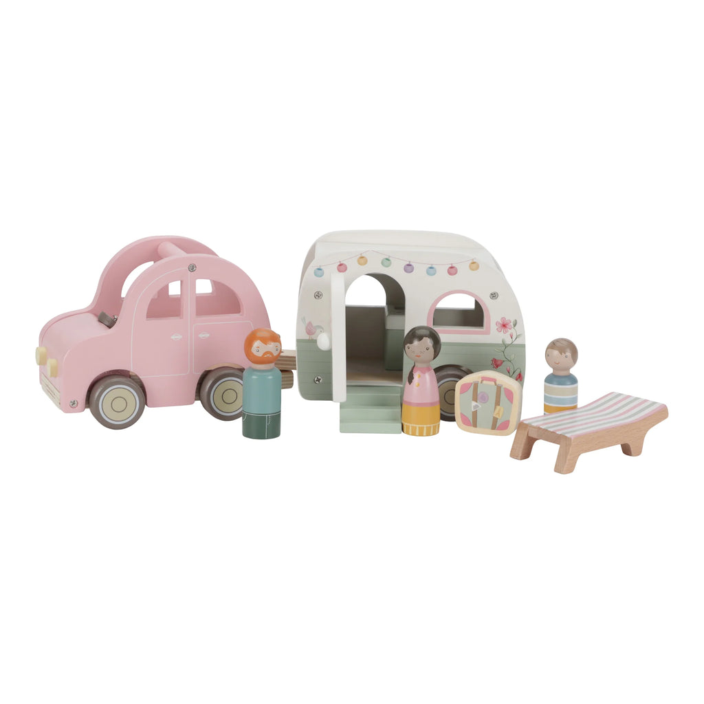 Wooden Toy Car and Caravan