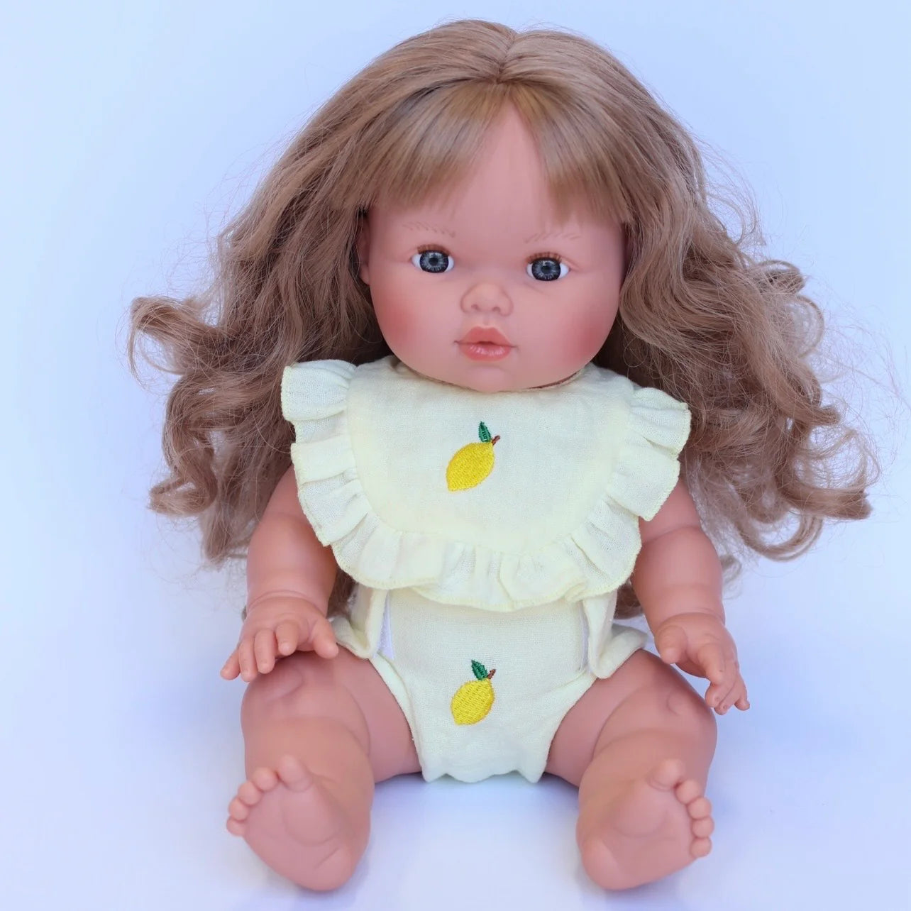 🍋 Lemon Frilled Bib & Diaper Doll Set
