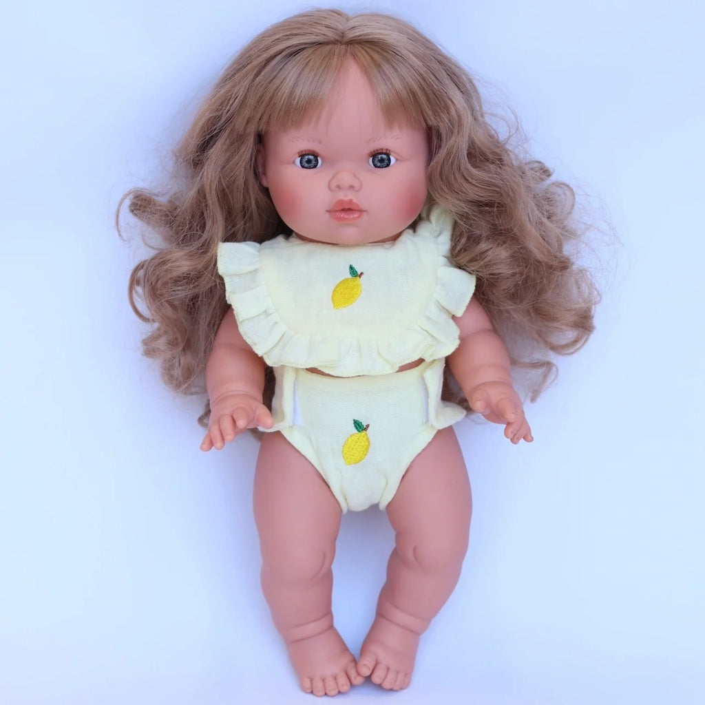 🍋 Lemon Frilled Bib & Diaper Doll Set