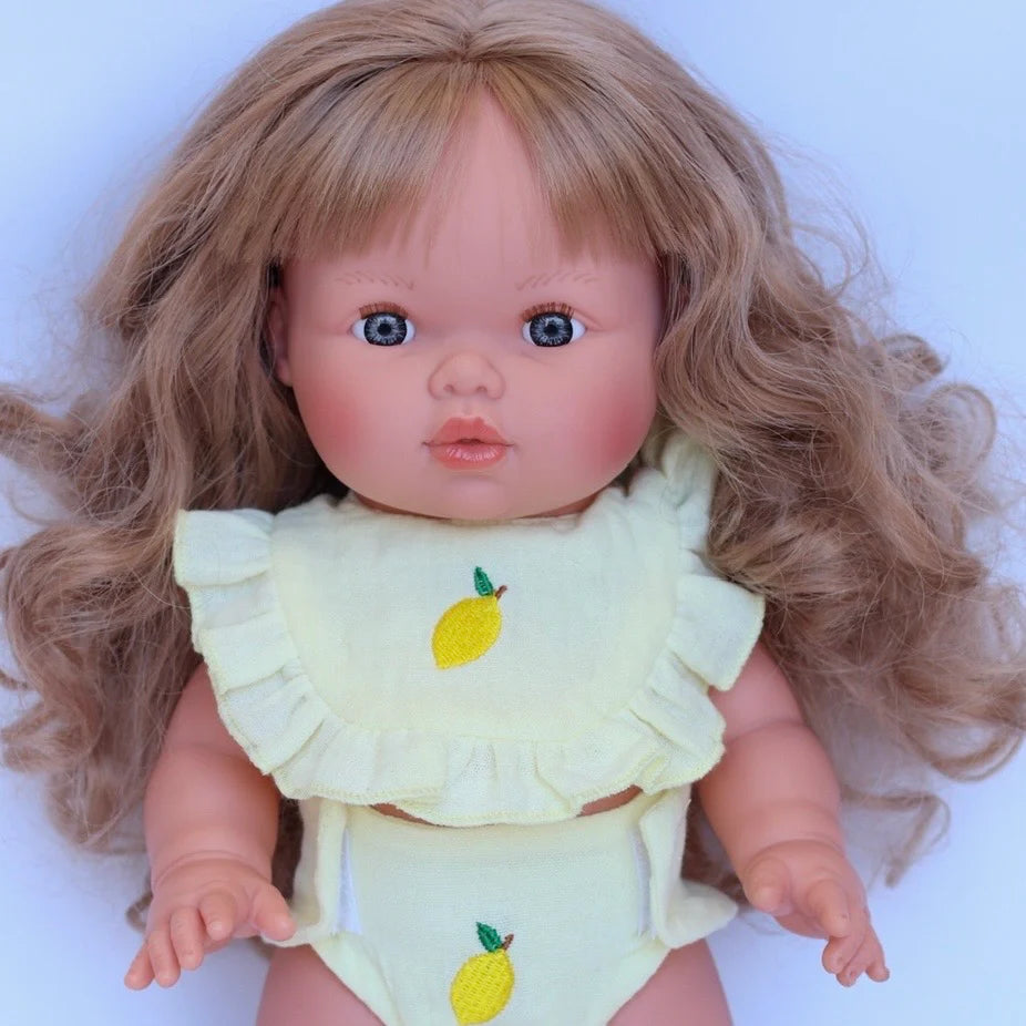 🍋 Lemon Frilled Bib & Diaper Doll Set