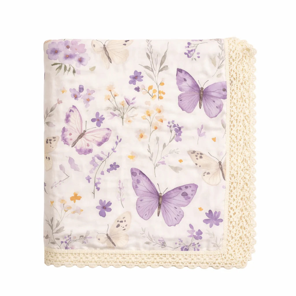 Lilac Butterflies | Muslin Blanket