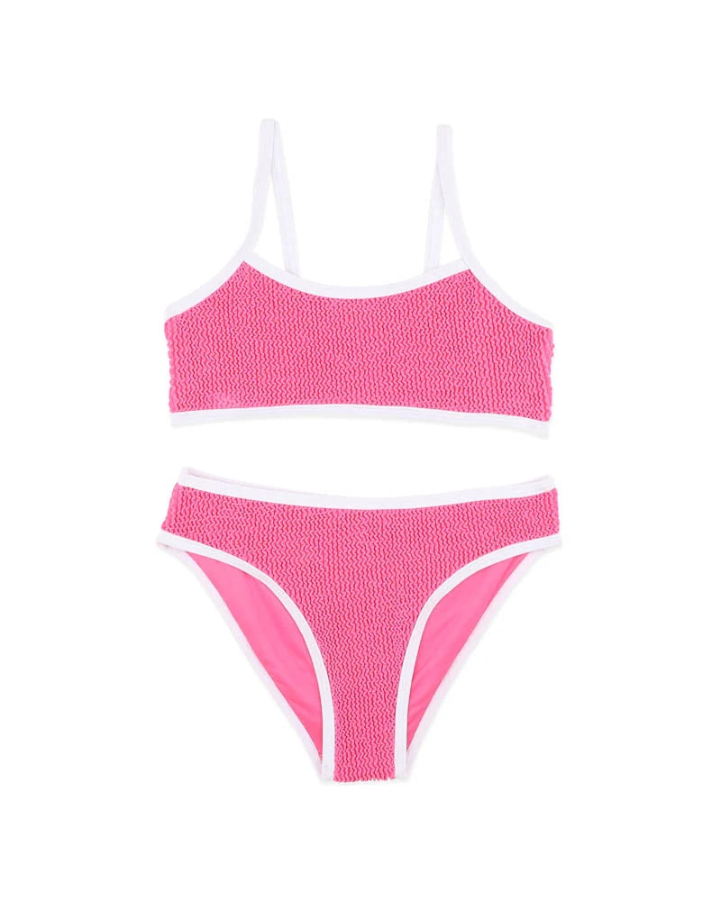 Bubblegum/White Crinkle Bikini