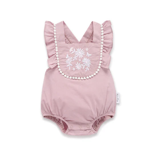 Orchid Daisy Embroidered Romper