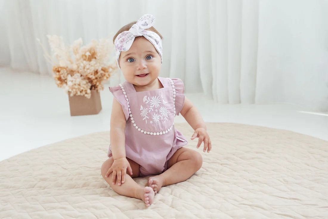 Orchid Daisy Embroidered Romper