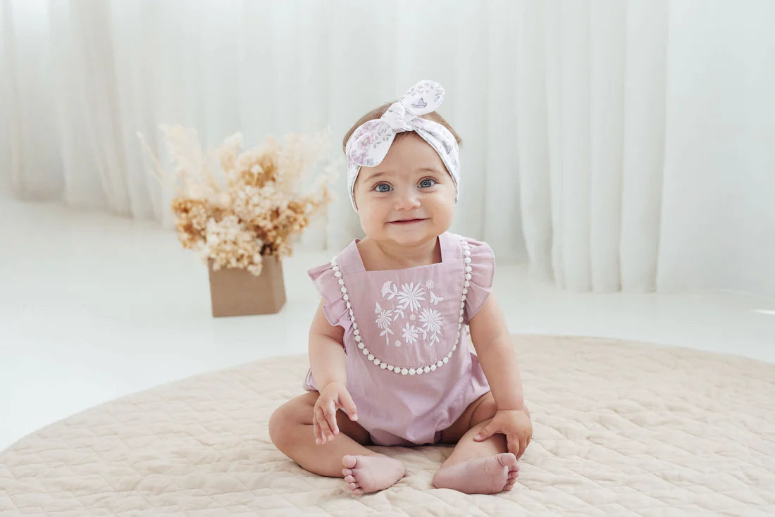 Orchid Daisy Embroidered Romper
