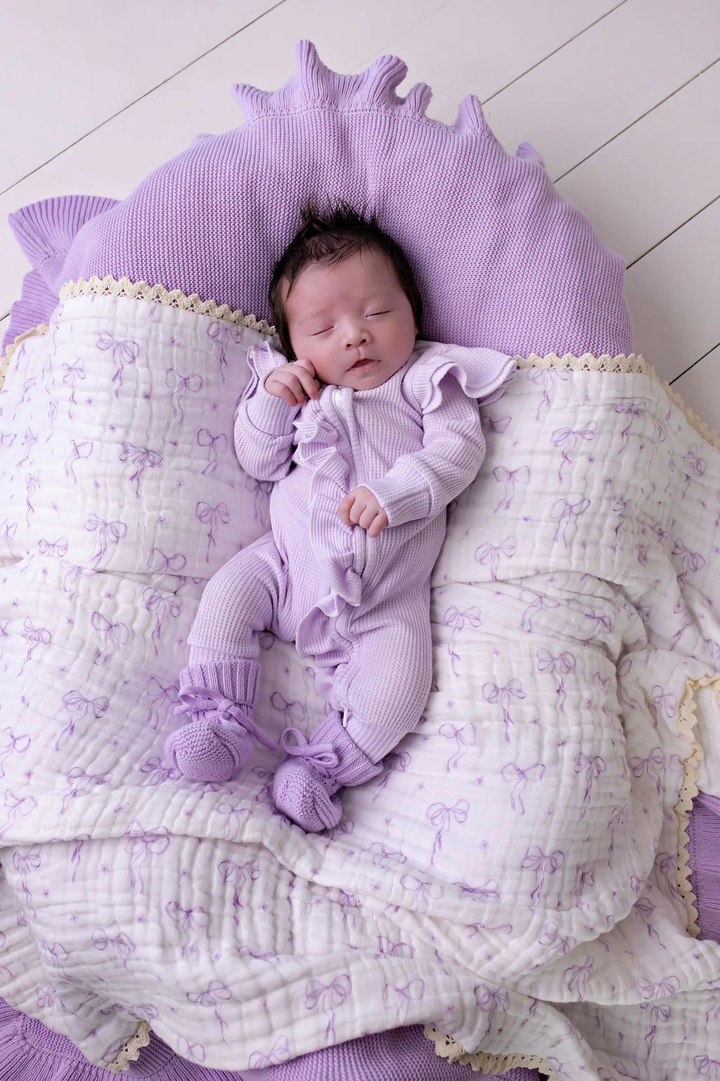 Oversized Knit Top Knot Lilac Waffle