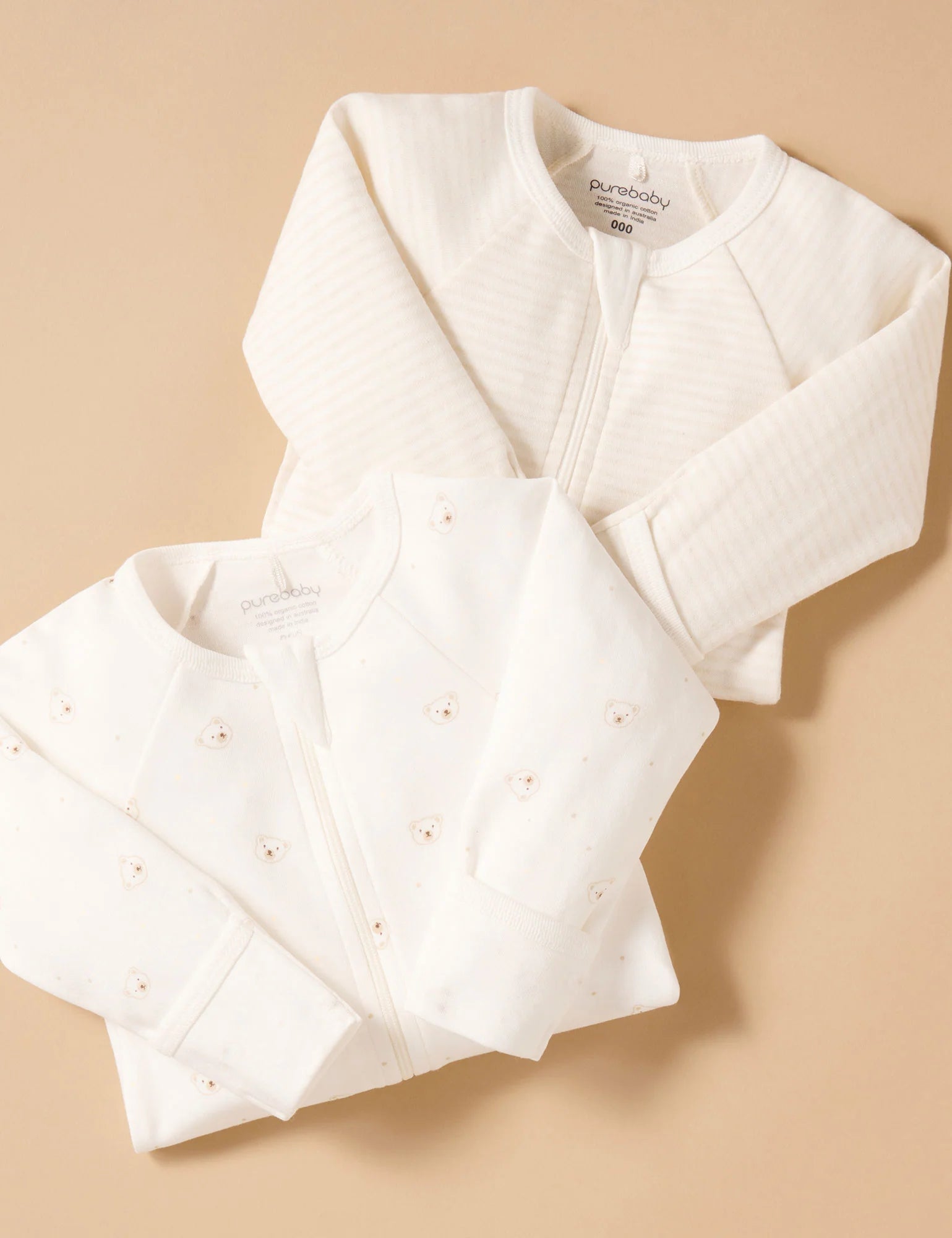 Vanilla Bear 2 Pack Zip Growsuit