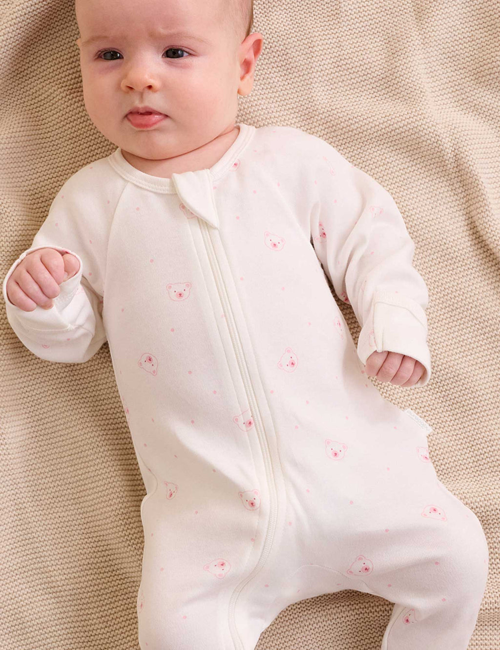 Pale Pink Bear 2 Pack Zip Growsuit