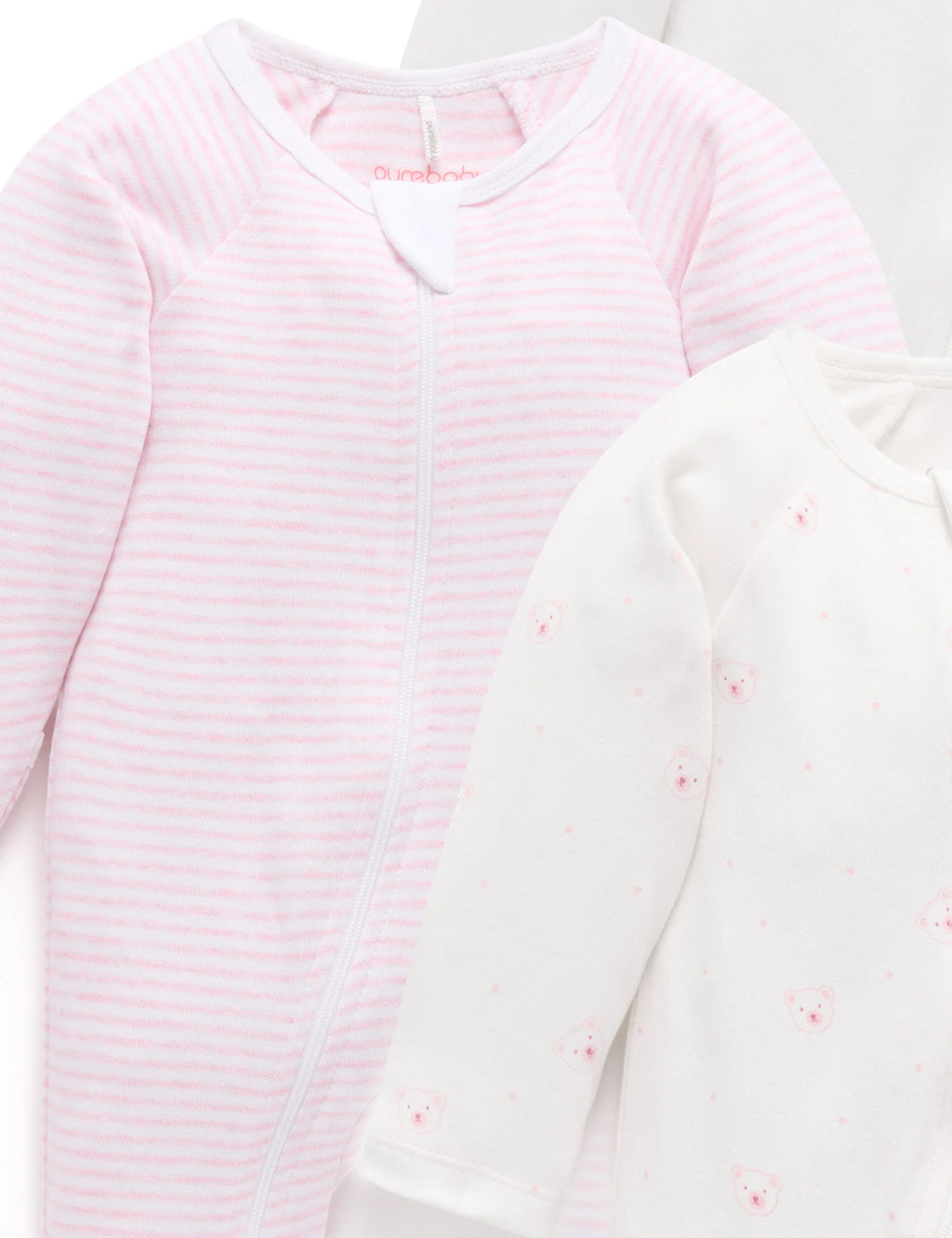 Pale Pink Bear 2 Pack Zip Growsuit