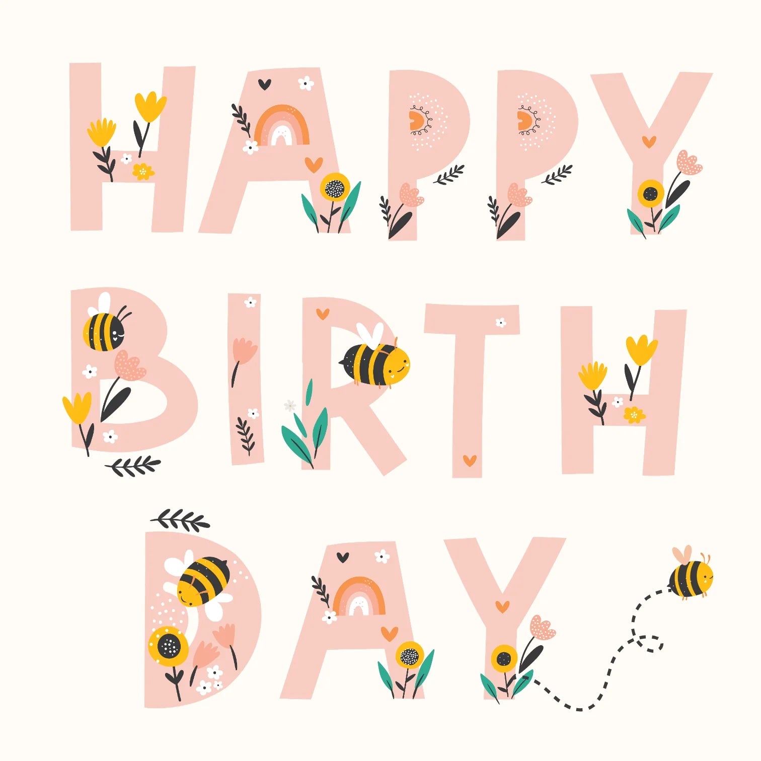 Happy Birthday Bees Greeting Card