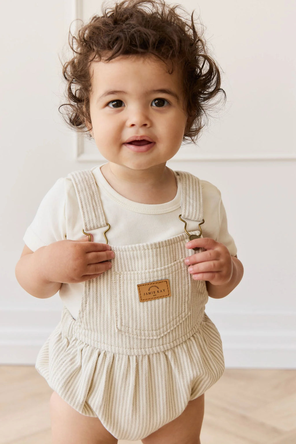 Pax Playsuit - Fine Vertical Stripe Sandy Brown/Cloud