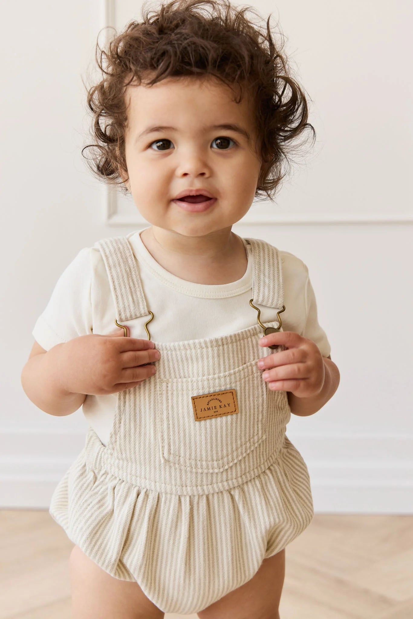 Pax Playsuit - Fine Vertical Stripe Sandy Brown/Cloud