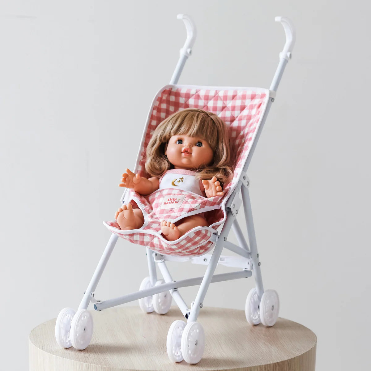 Doll Stroller - Pink Gingham