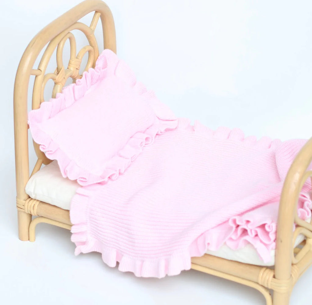 Pink frilled doll Blanket + Pillow set