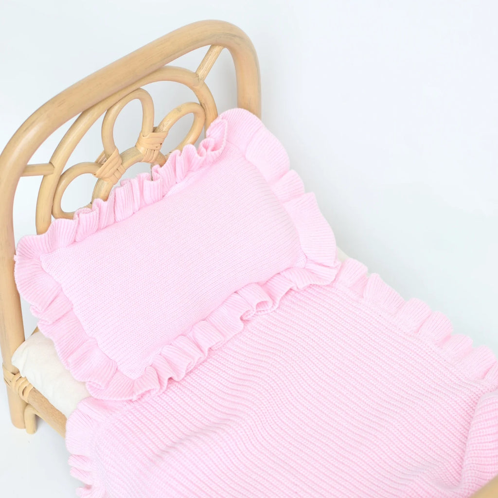 Pink frilled doll Blanket + Pillow set