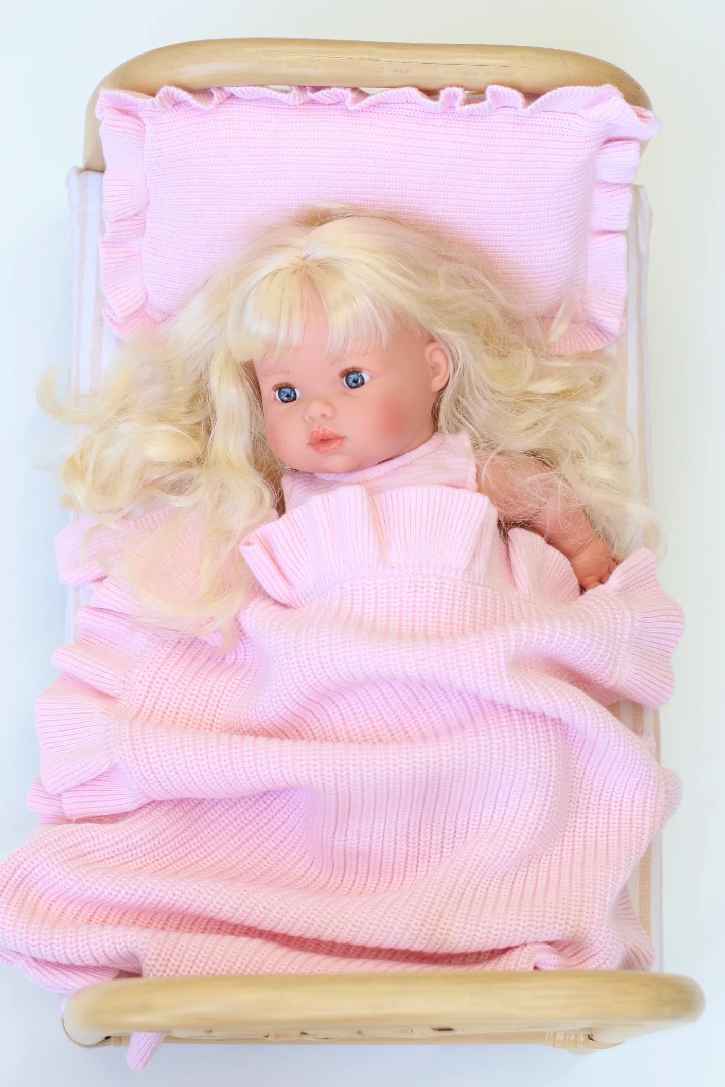 Pink frilled doll Blanket + Pillow set