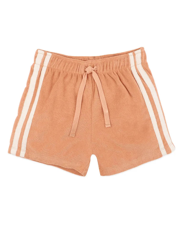 Caramel Side Stripe Towelling Shorts