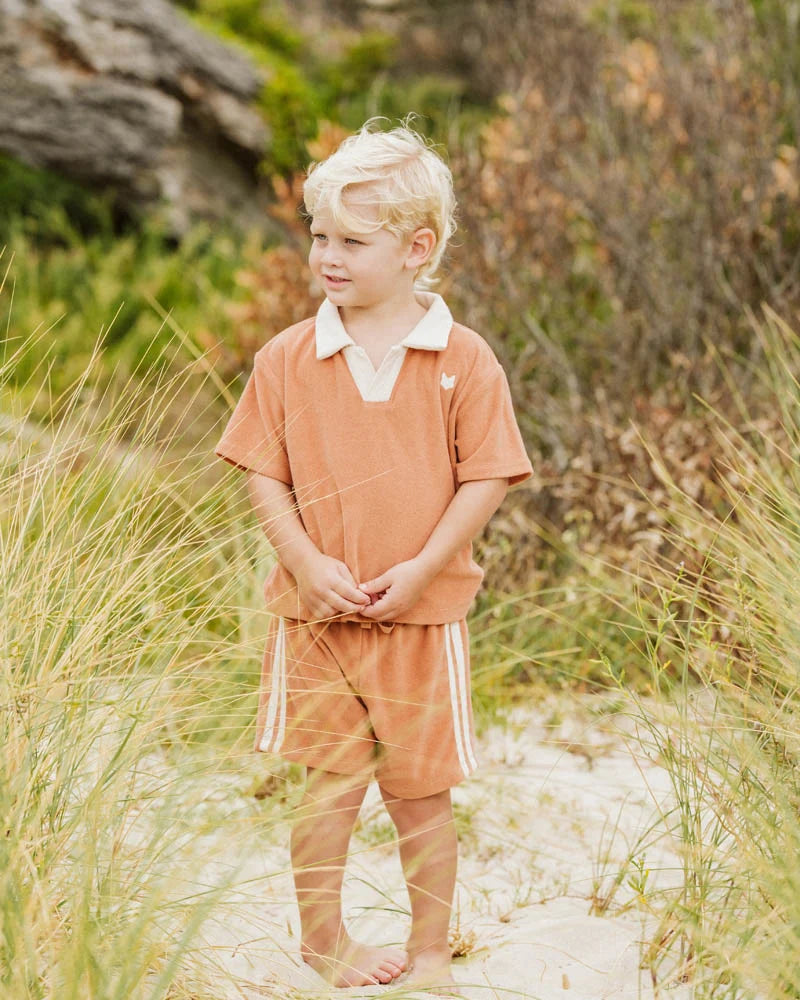 Caramel Side Stripe Towelling Shorts